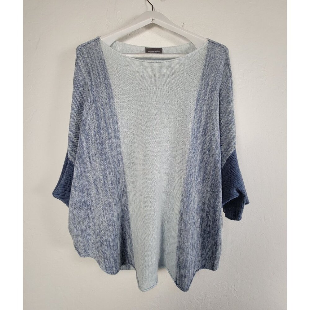 Wooden Ships Womens Light Blue Colorblock Boat Neck Knit Poncho Sweater M/L